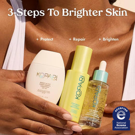 Kopari application on face demonstrating lightweight coverage benefit