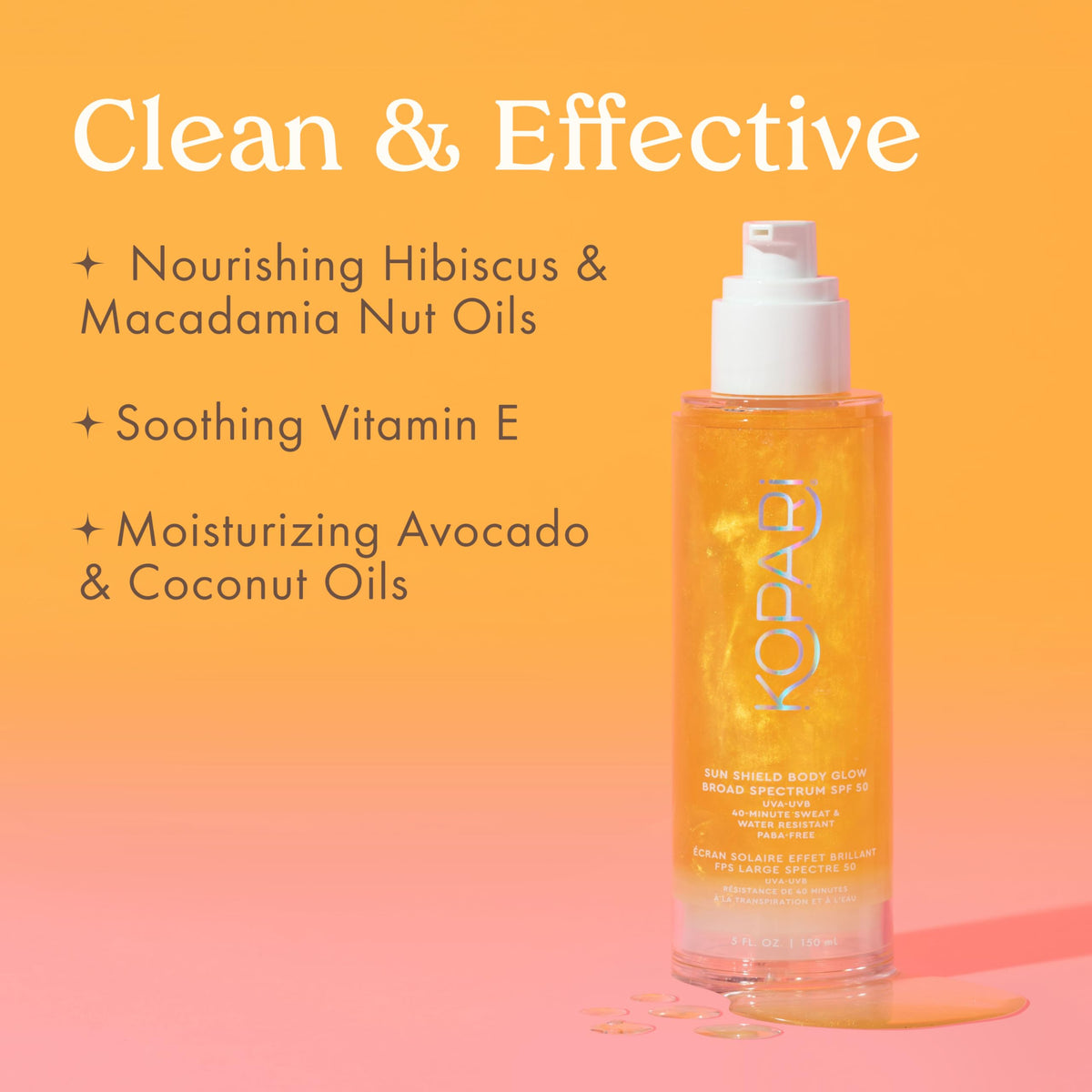 kopari label detail showing ingredients and SPF 50 protection benefit