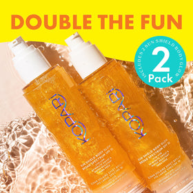 kopari applied on shoulders at beach showing radiant protected skin
