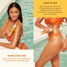 kopari bottle in hand showing size and easy application benefit