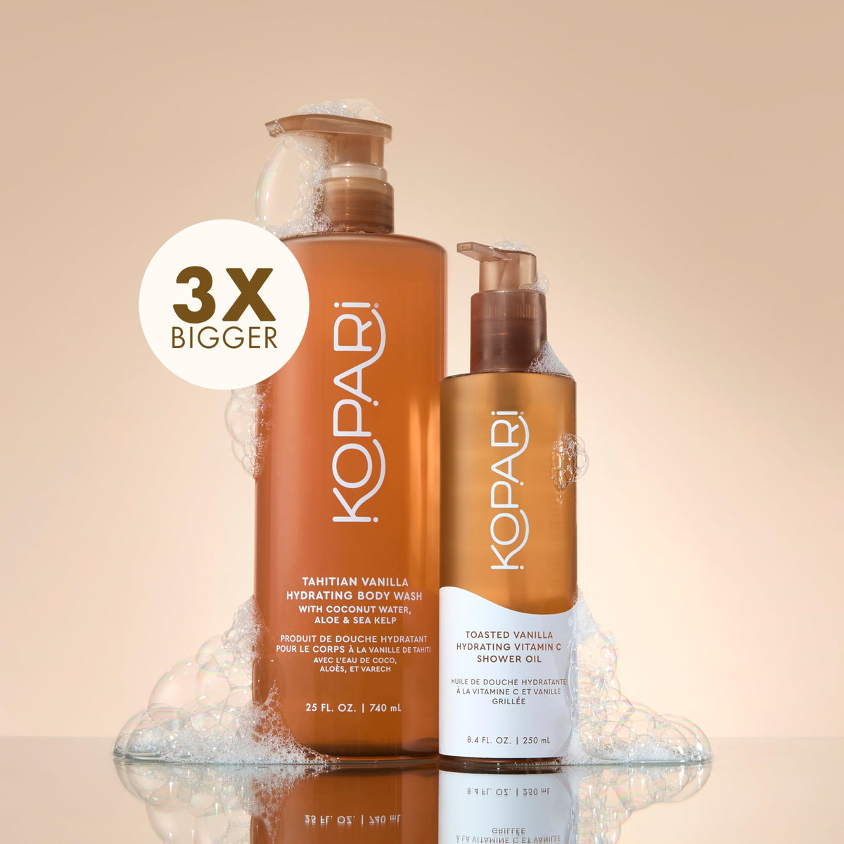 Kopari bottle placed on a shower shelf for everyday convenience