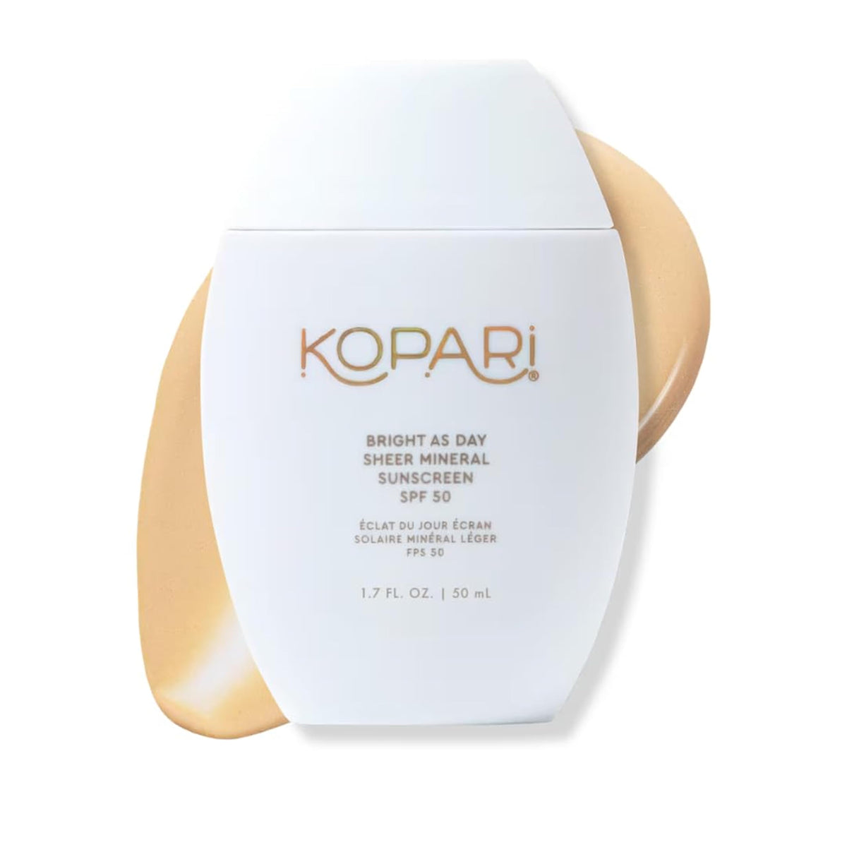 Kopari front packaging showing SPF 50 and sheer finish benefit