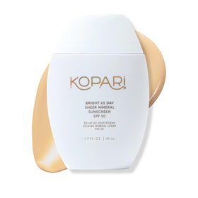 Kopari front packaging showing SPF 50 and sheer finish benefit
