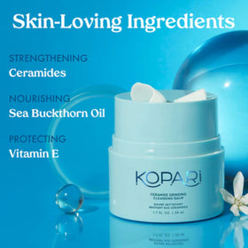 Kopari ingredients label showing ceramides sea buckthorn and vitamin E benefits