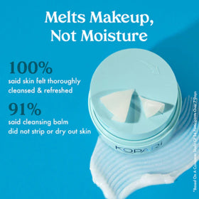 Kopari removing mascara and sunscreen illustrating effective cleanup