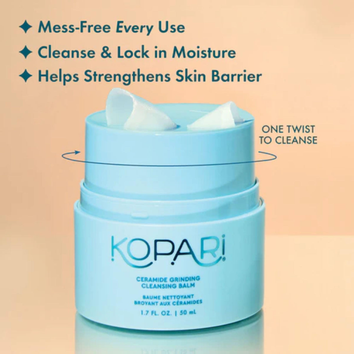 Kopari twist-up dispenser open highlighting hygienic mess-free use