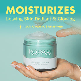 Kopari texture close up of creamy coconut oil melting for fast skin absorption benefit