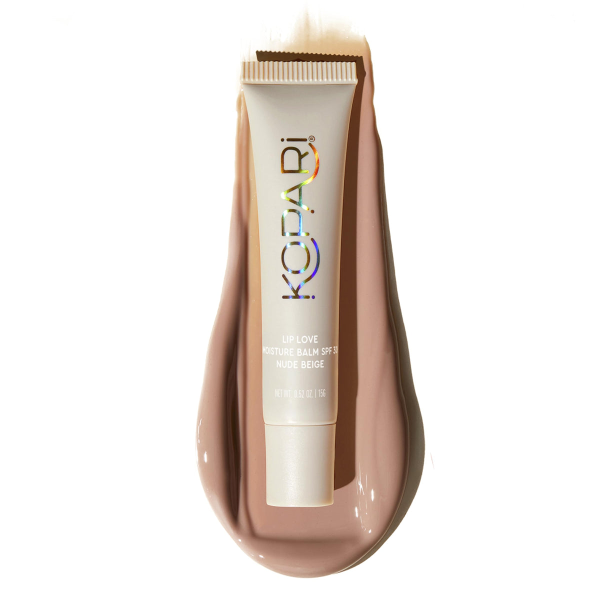 Kopari front packaging showing tinted SPF balm, protects lips