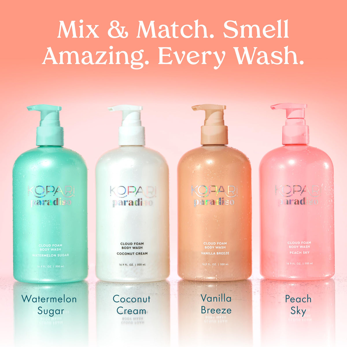 Kopari body wash in use in shower providing a soft, refreshing cleanse
