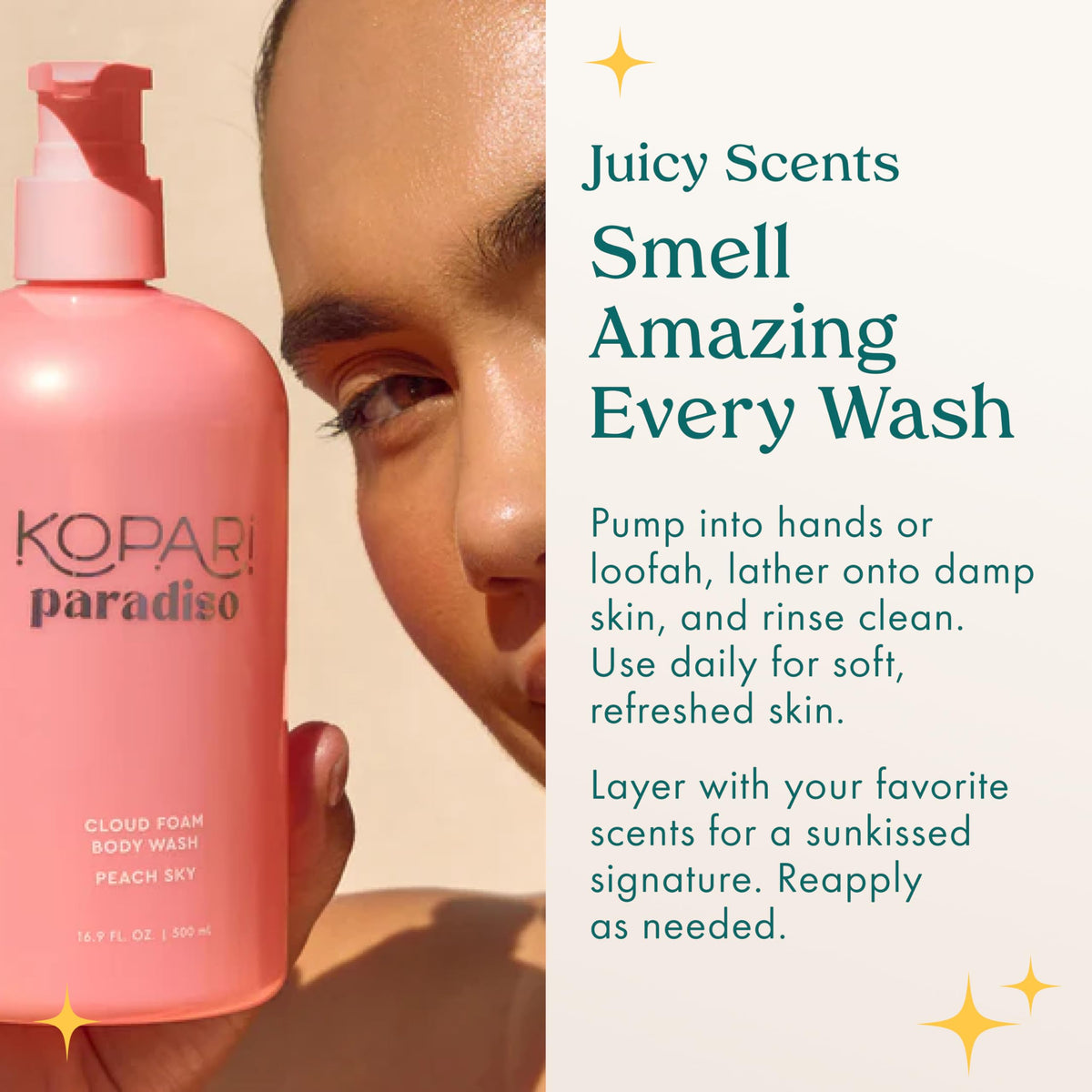 Kopari being used in shower delivering gentle cleansing benefits