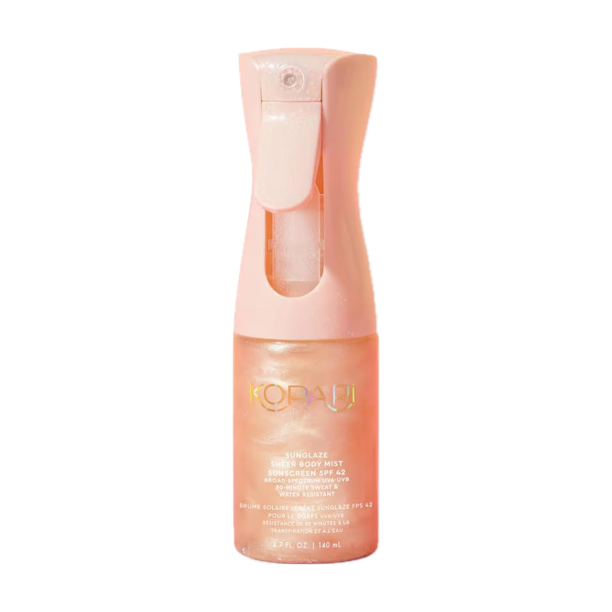 Kopari bottle front view showing SPF 42 and shimmering oil benefit