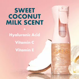 Kopari ingredients label featuring hyaluronic acid and vitamins benefit