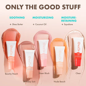 Kopari size comparison next to lipstick for travel-friendly benefit