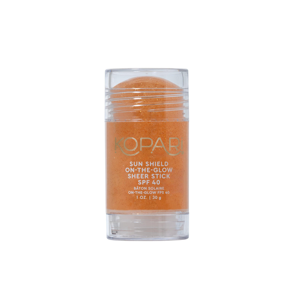 Kopari front packaging showing SPF 40 and compact stick for travel