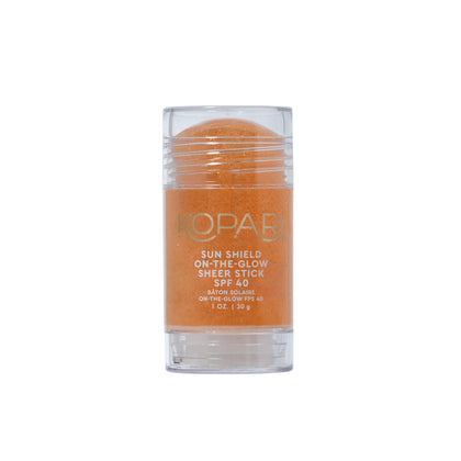 Kopari front packaging showing SPF 40 and compact stick for travel