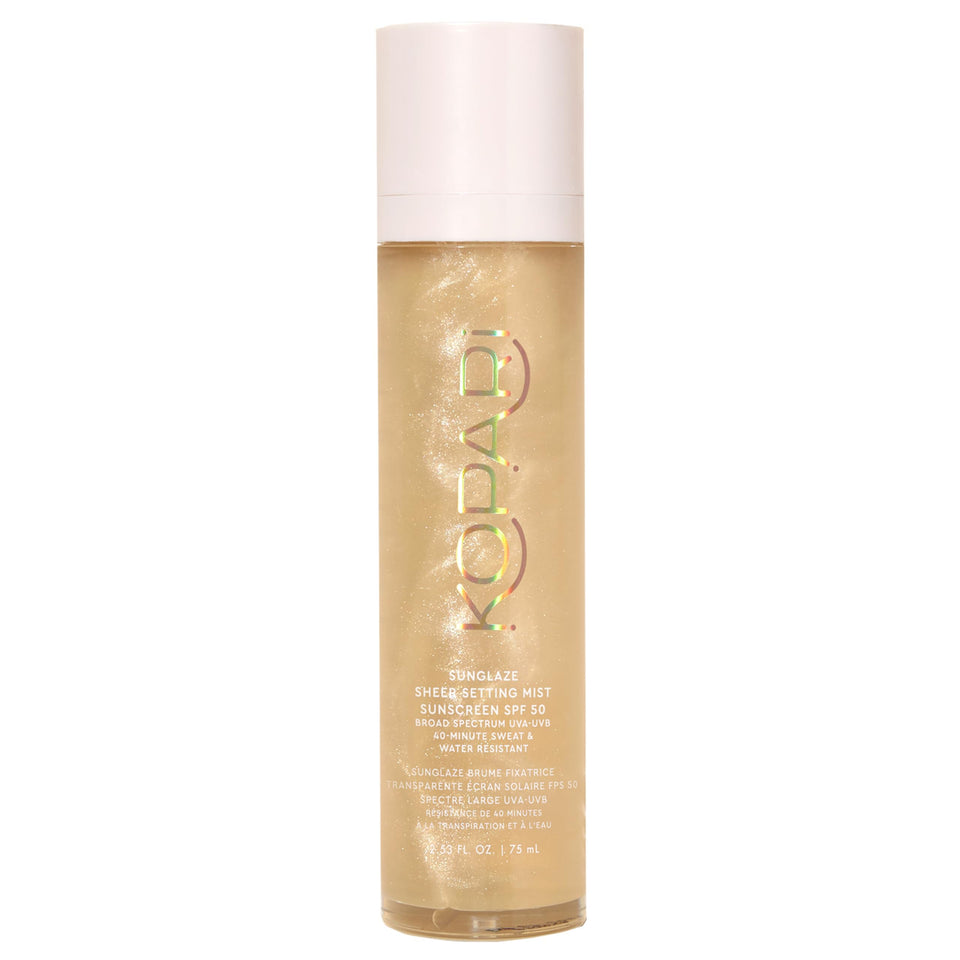 Kopari Sunglaze front packaging showing SPF 50 and dewy finish benefit