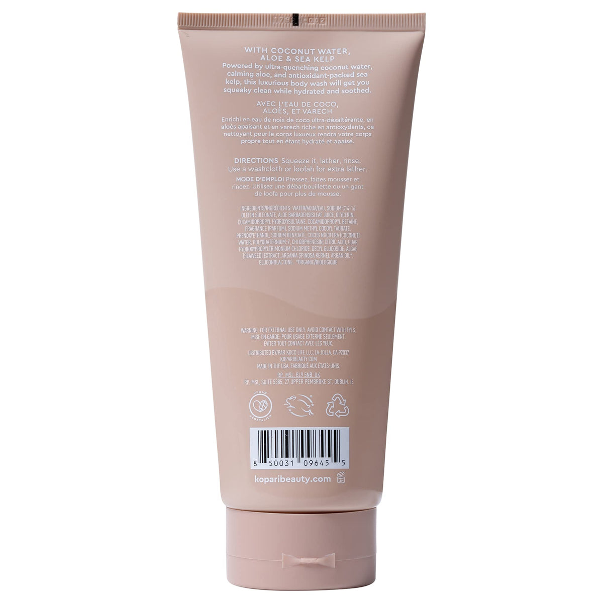 Kopari pump dispensing gel for easy shower use and quick lather