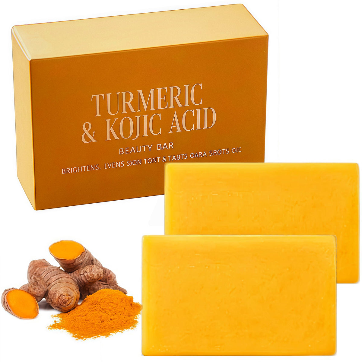 KORA BALM front packaging showing two brightening soap bars and benefits