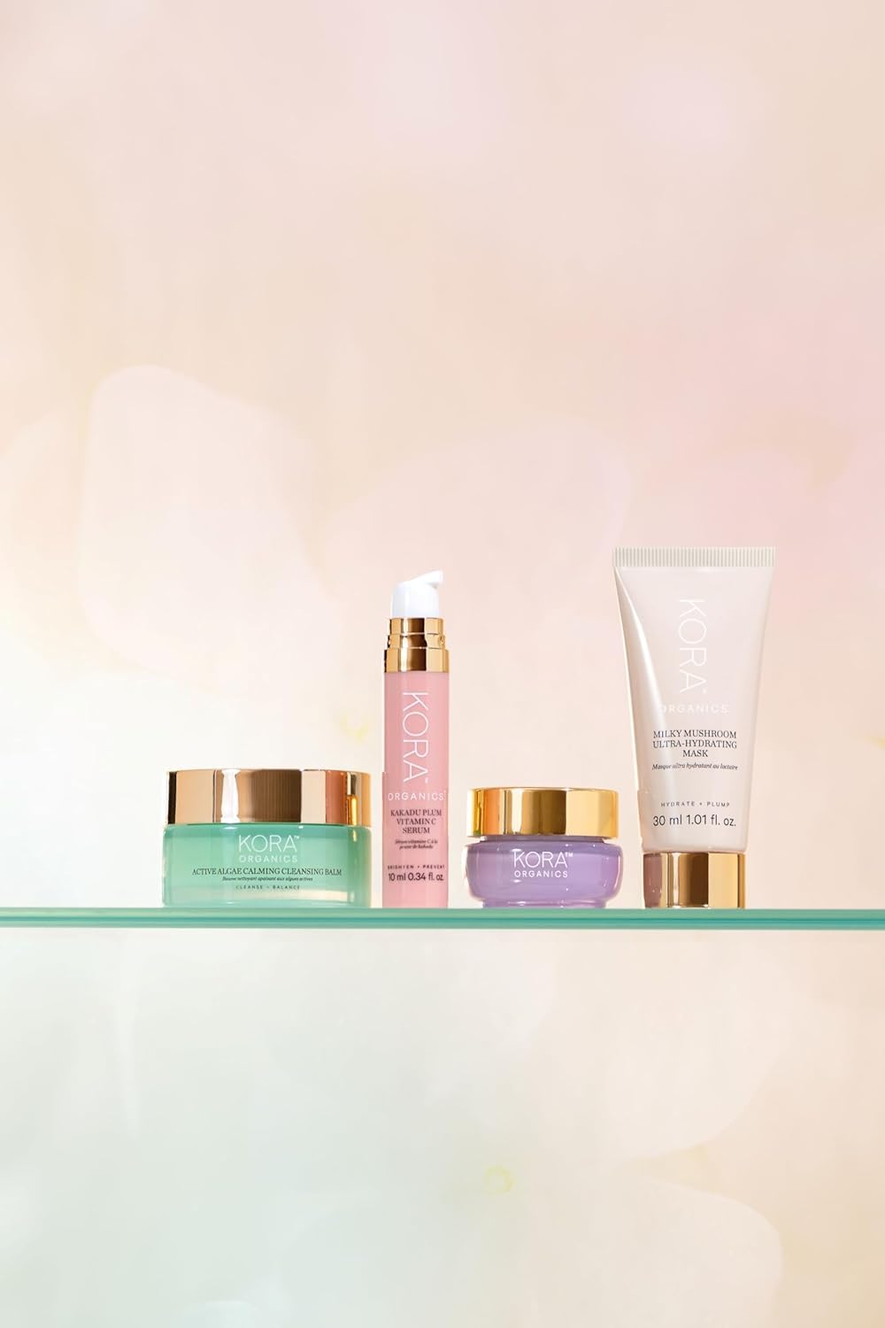 KORA Organics jar on bathroom shelf illustrating routine-ready hydration