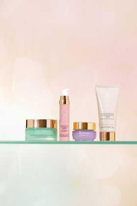 KORA Organics jar on bathroom shelf illustrating routine-ready hydration