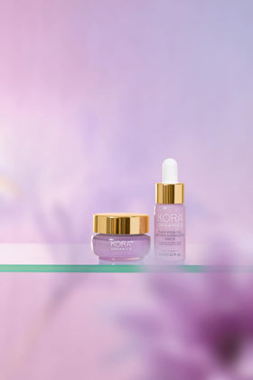 KORA Organics on bathroom shelf styled for daily routine convenience