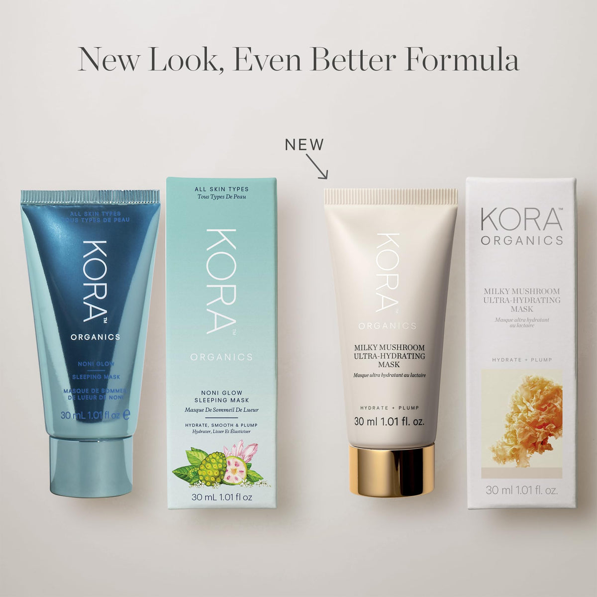 KORA Organics applied on model’s cheek, shows dewy finish and overnight hydration