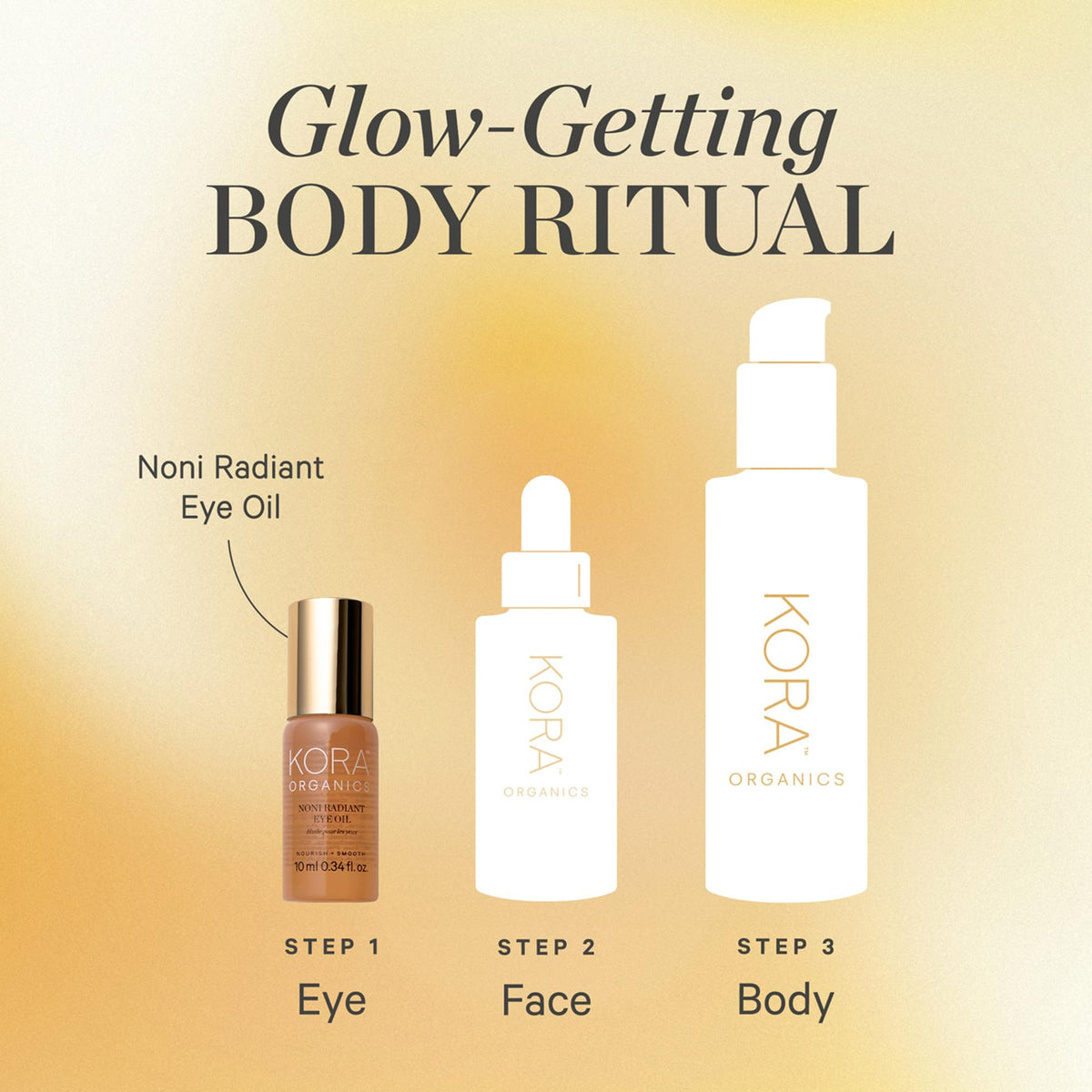KORA Organics eye oil in morning vanity scene giving a refreshed, radiant look