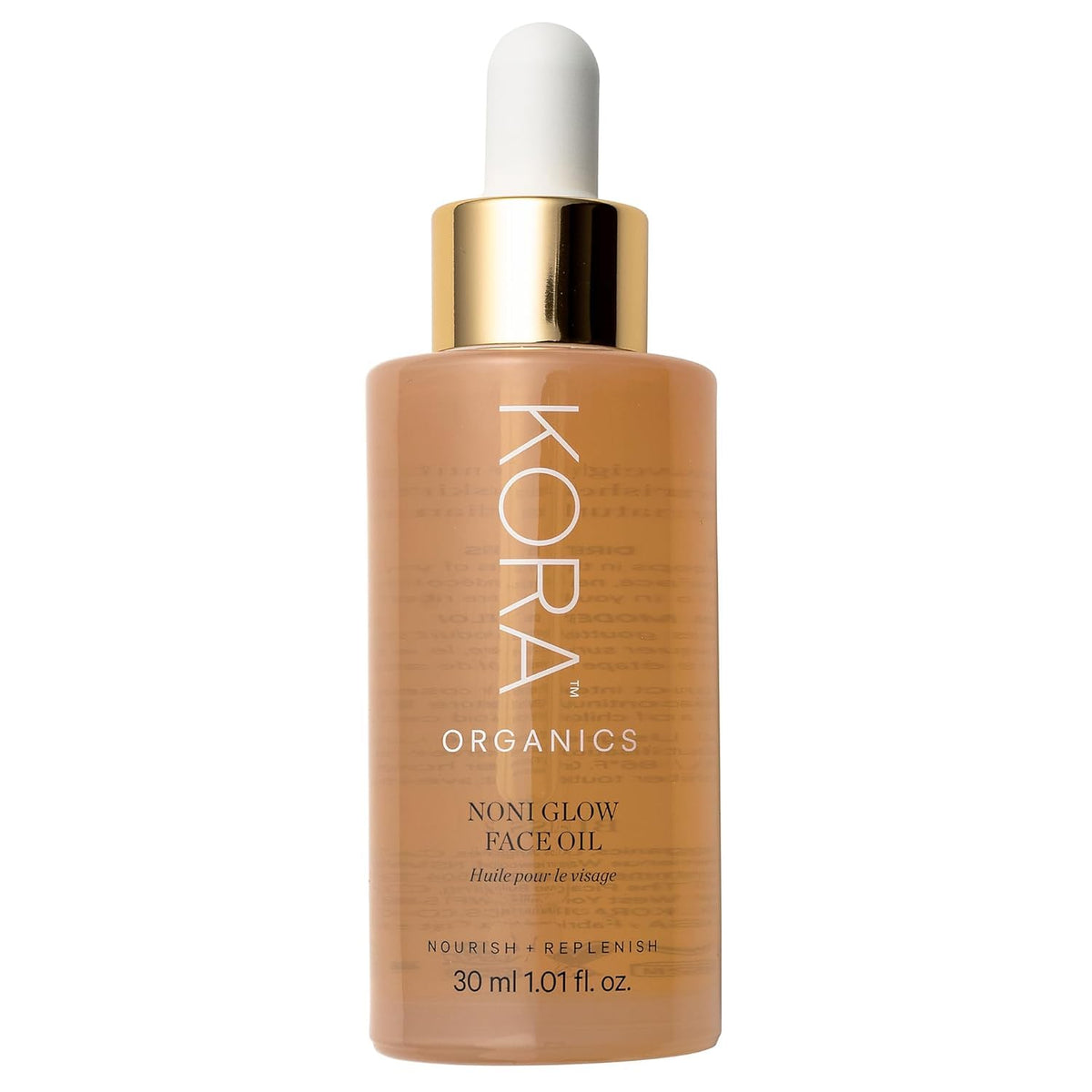 KORA Organics bottle front view showing clean organic branding and glow benefits