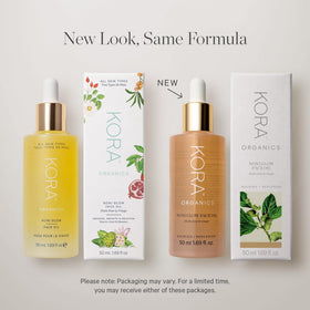 KORA Organics bottle on bathroom shelf for lifestyle ritual inspiration