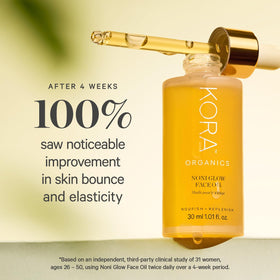 KORA Organics pipette dispensing noni glow oil illustrating precise application