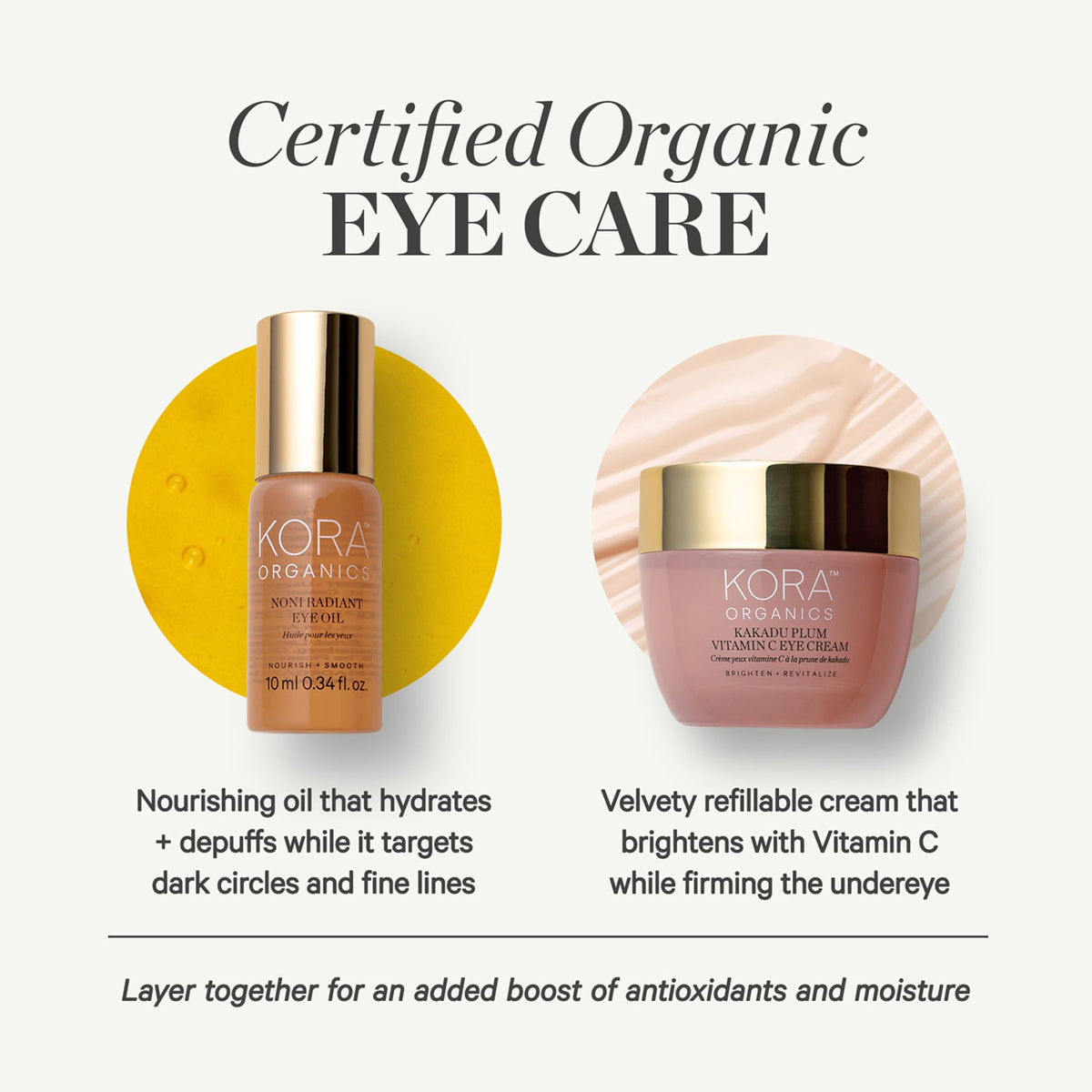 KORA Organics under eye oil texture drop illustrating lightweight, nourishing emollient