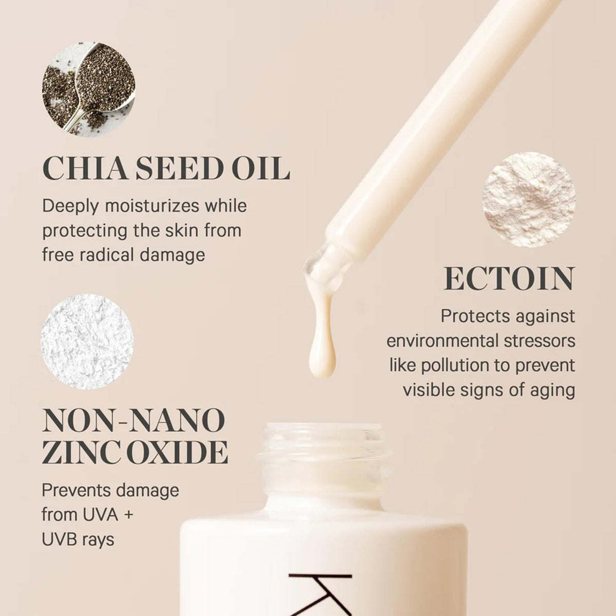 KORA Organics ingredient flatlay featuring raspberry seed and chia oils