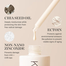 KORA Organics ingredient flatlay featuring raspberry seed and chia oils