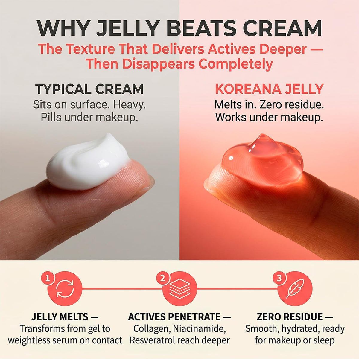 Koreana Skin jar open topview revealing glossy gel inside and freshness benefit