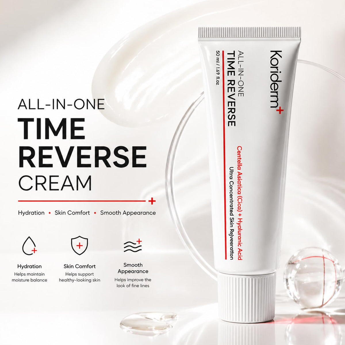 KORIDERM jar on a shelf in a bathroom setting conveying daily routine benefit