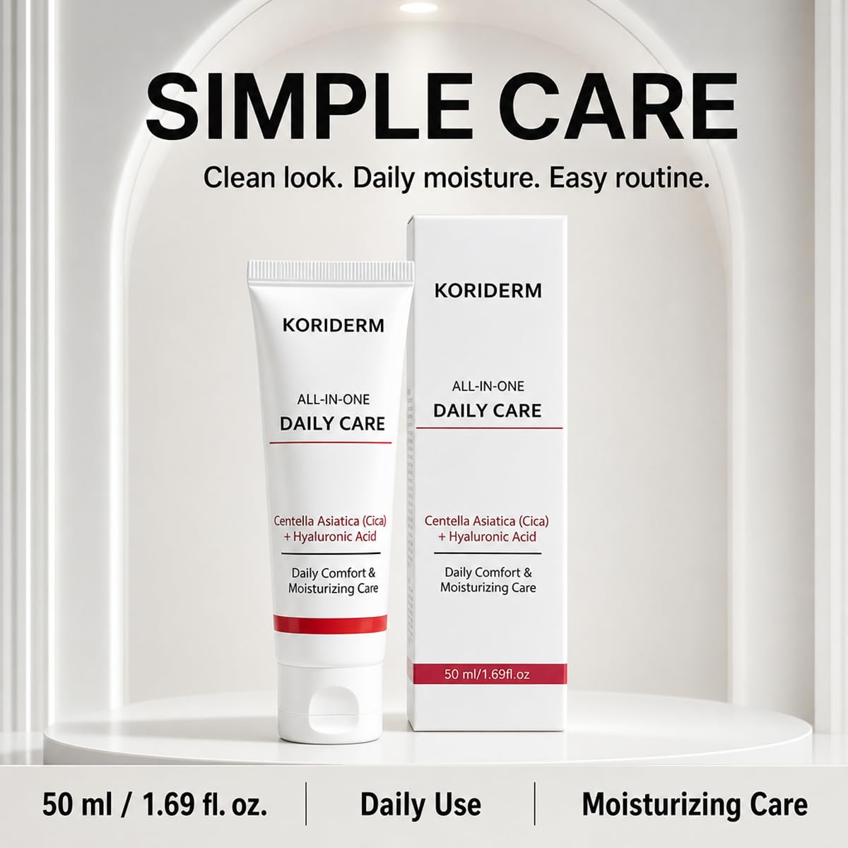 KORIDERM application on cheek showing quick absorption and non-greasy finish
