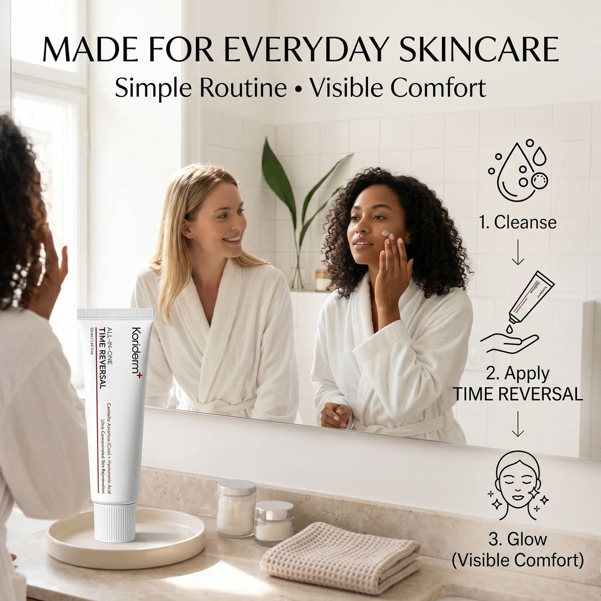 Koriderm Time Reverse used under makeup showing lightweight non-greasy layer