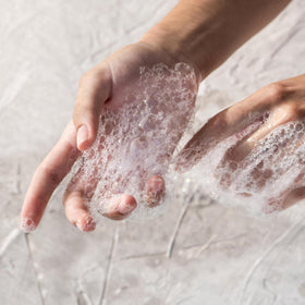 KORRES gel-to-foam texture close-up showing creamy lather for gentle hydration