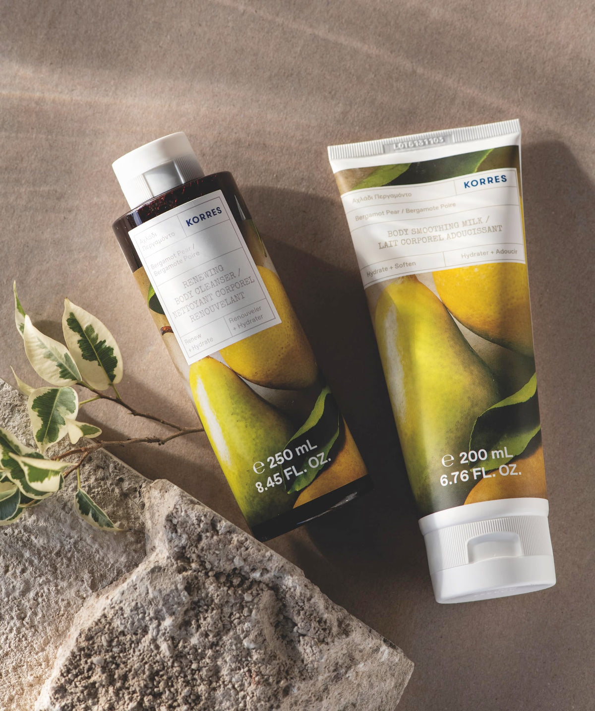 KORRES shower scene with bottle showing fresh unisex fragrance benefit
