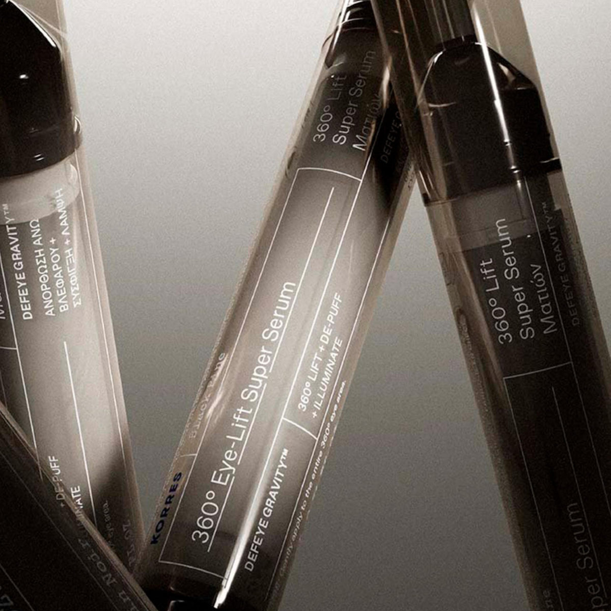 KORRES applying serum to upper eyelid demonstrating lift-targeted application and smoothing benefit