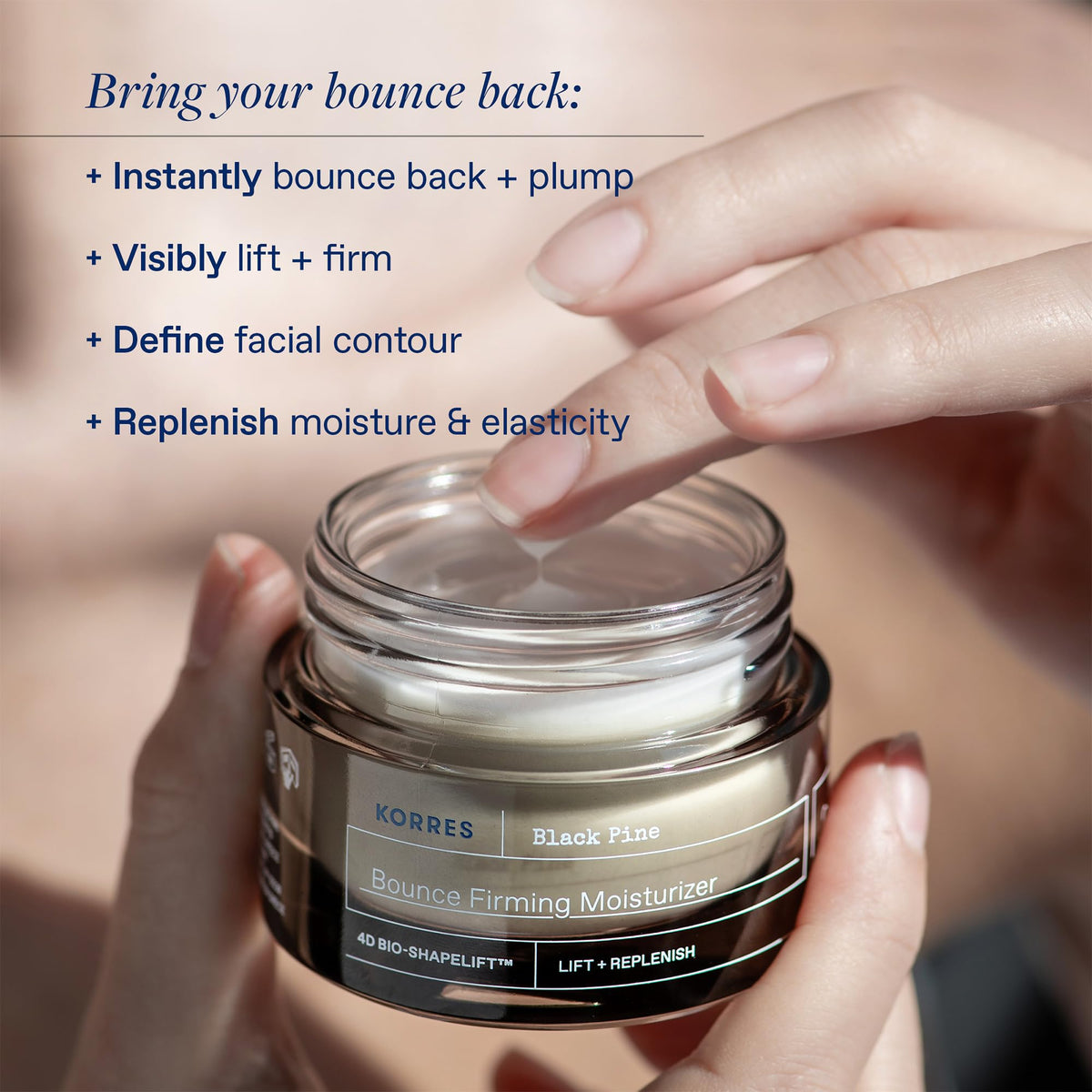 KORRES cream texture close-up highlighting lightweight, hydrating consistency for smooth application