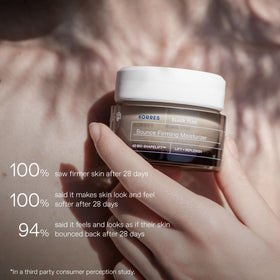 KORRES label close-up displaying black pine ingredient list and botanical benefits for clarity