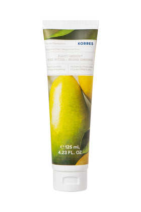 KORRES front packaging of Elasti-Smooth Body Butter showing label and size, highlights nourishment