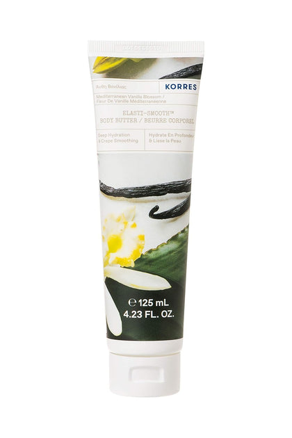 KORRES front packaging of Elasti-Smooth body butter showing jar and label for quick identification and shelf appeal