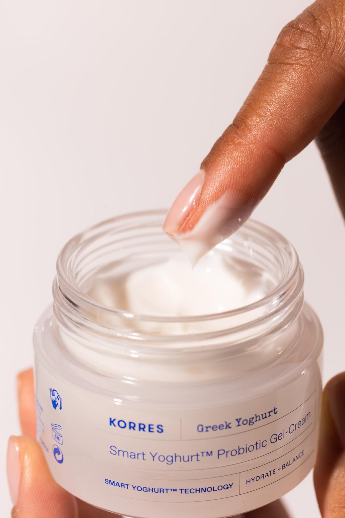 KORRES cream applied on hand demonstrating smooth spreadability and quick absorption