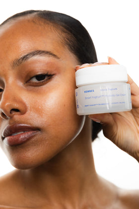 KORRES product staged on bathroom shelf illustrating everyday routine compatibility