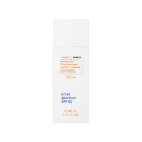 KORRES front packaging showing travel-size sunscreen and SPF benefit