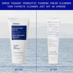 KORRES cream-to-foam texture close-up showing creamy lather and gentle cleansing benefit