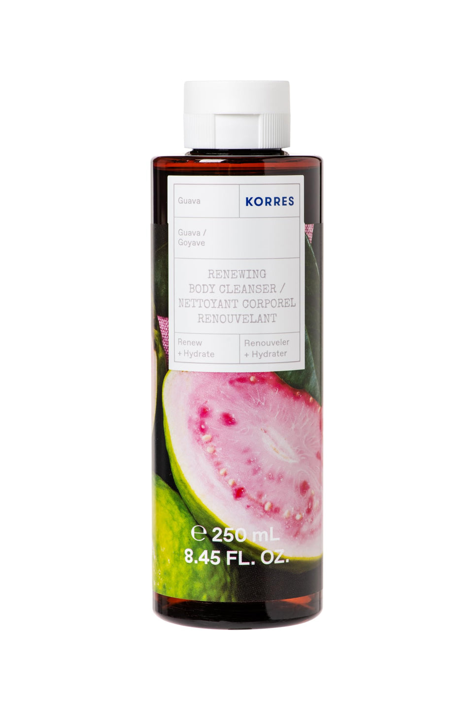 KORRES guava front packaging showing bottle and label, clear product identity