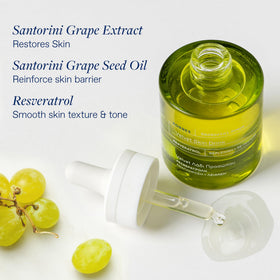 KORRES Santorini grape cluster ingredient detail, showcasing botanical antioxidant benefit